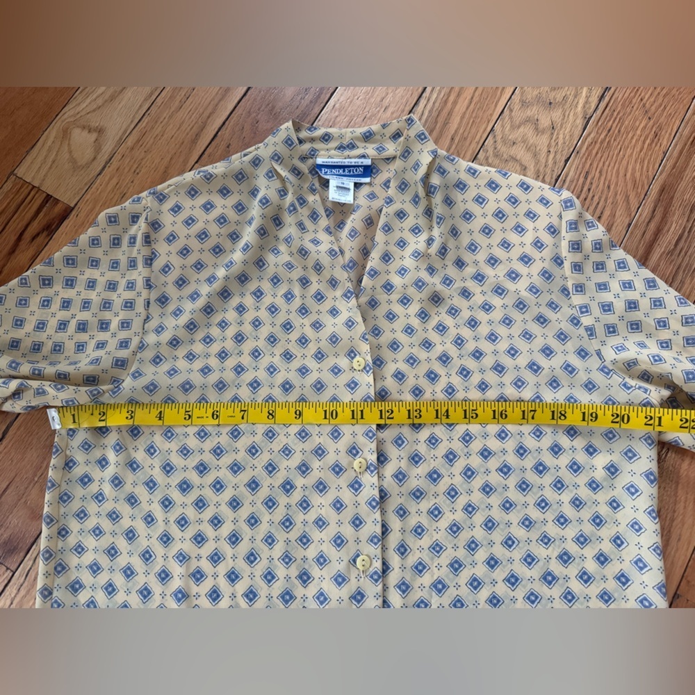 PENDLETON Provence Women’s Sz 10 Yellow Geometric V-neck Long Sleeves Blouse NWT - Picture 11 of 13